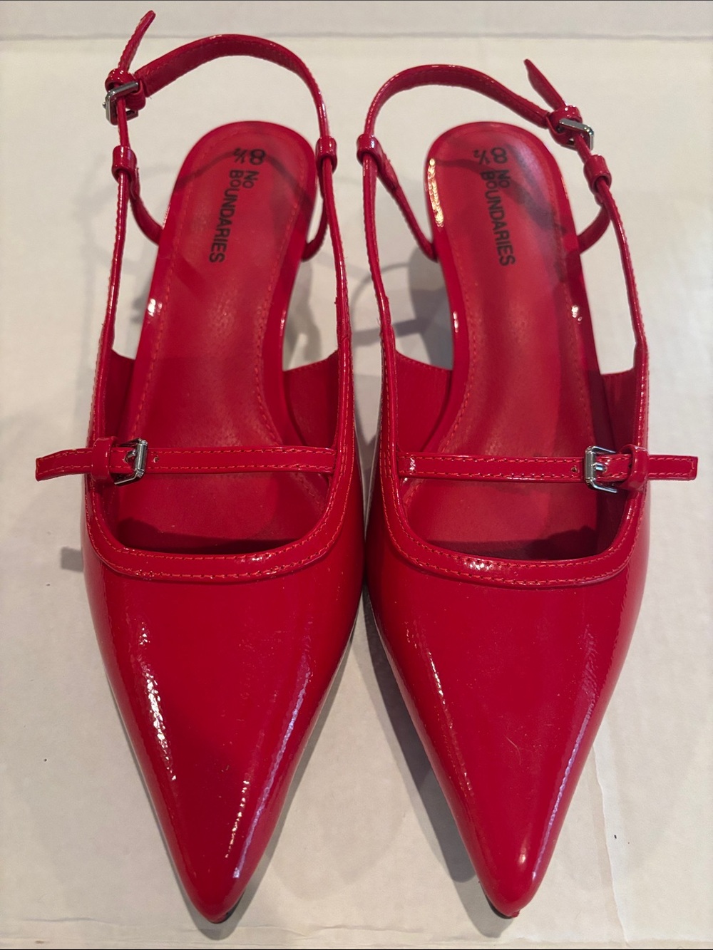 No Boundaries Red Patent Pointed-Toe Slingback Flats